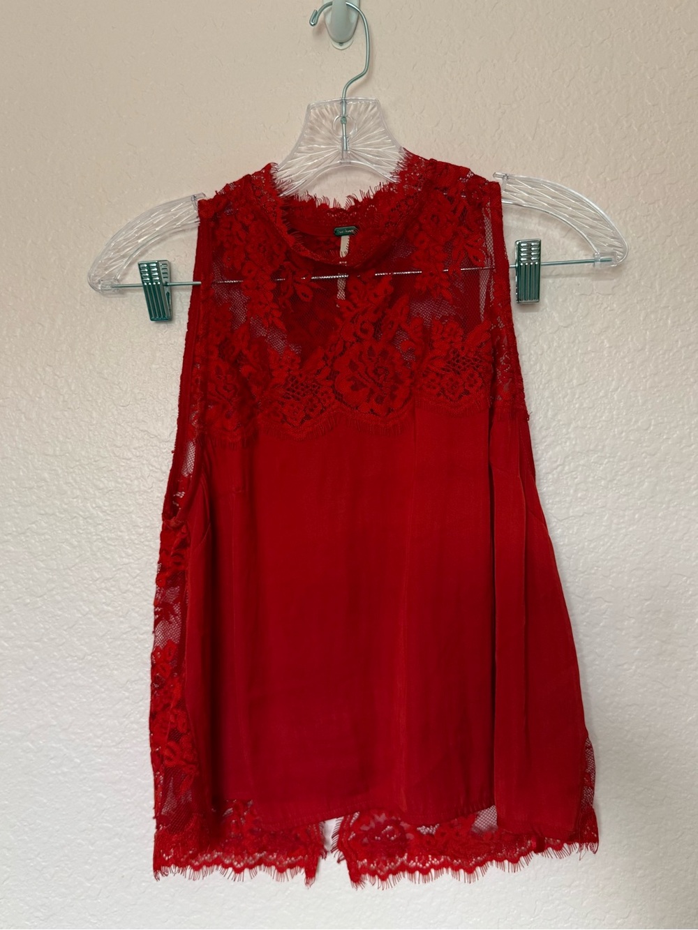 Free People Red Lace-Trim Satin Camisole